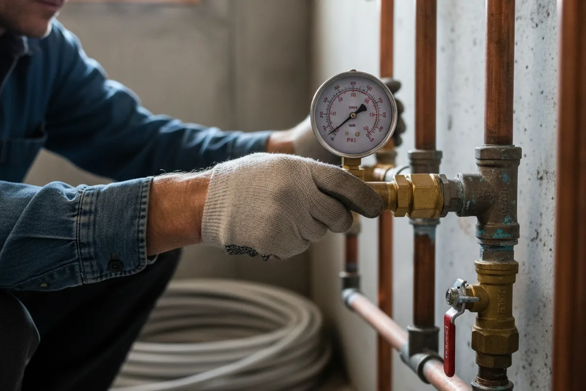 Pressure testing a repaired line during Water Line Repair in Cobden